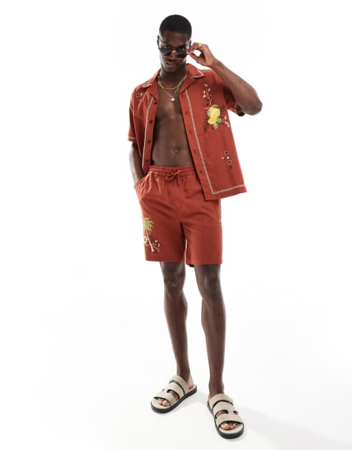 River Island embroidered shirt in rust (part of a set)
