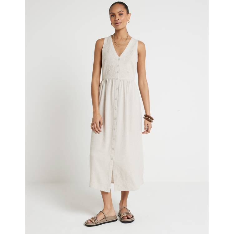river island embroidered panel skater dress River Island Embroidered skater midi dress in beige