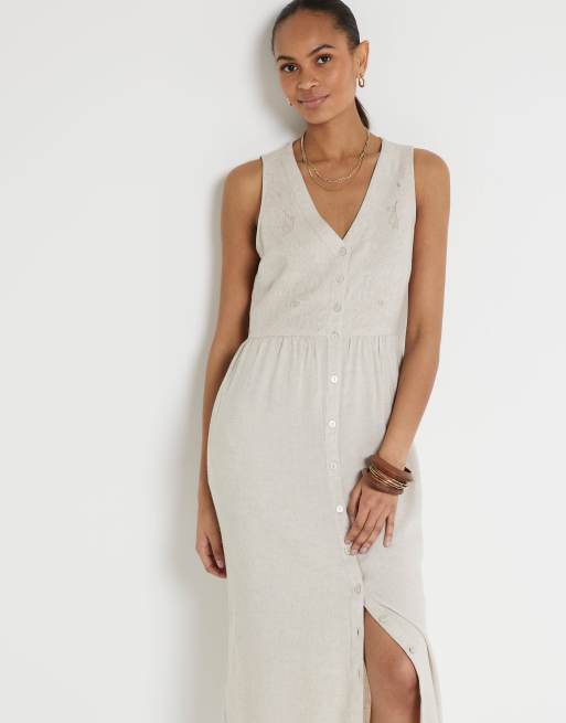 River Island Embroidered skater midi dress in beige