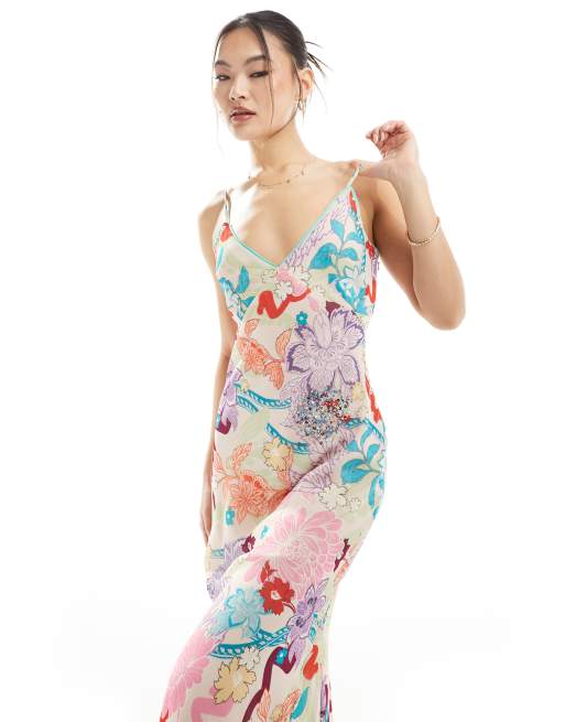 River Island embroidered slip dress in light pink, 4 of 4