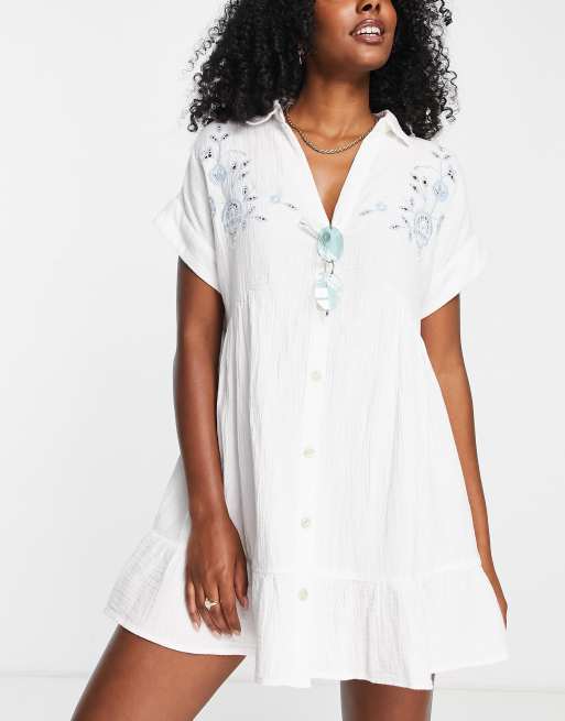 White embroidered store shirt dress