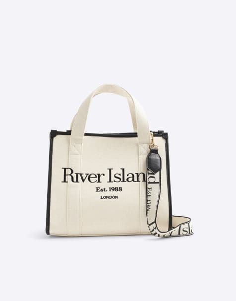 River Island Embroidered tote bag in cream - view 1