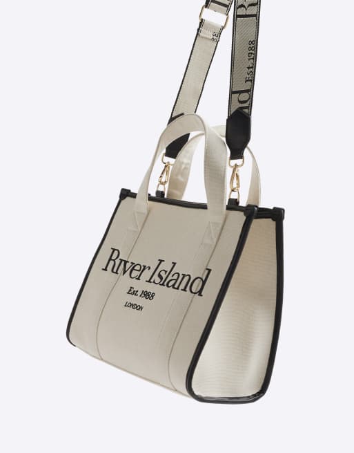 River Island Embroidered tote bag in cream ASOS