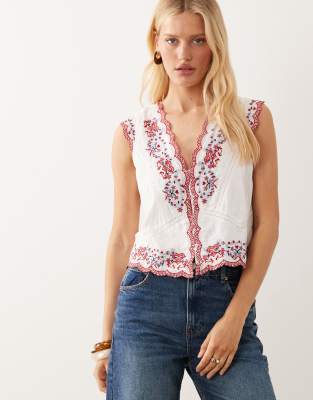 River Island Embroidered Vest In Multi