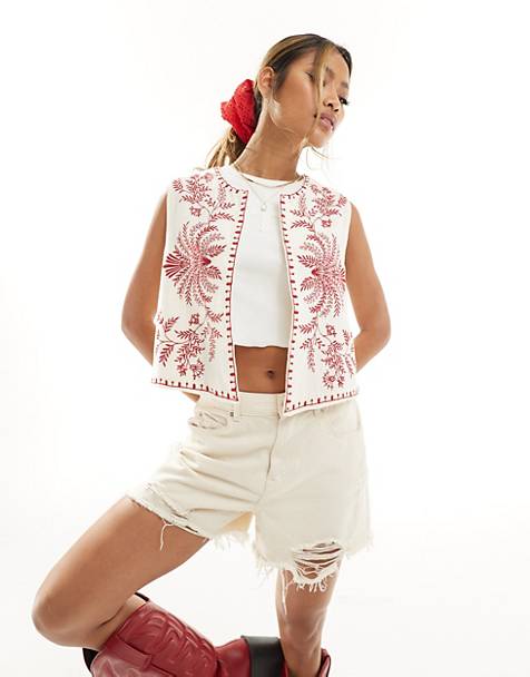 River Island embroidered waistcoat in red