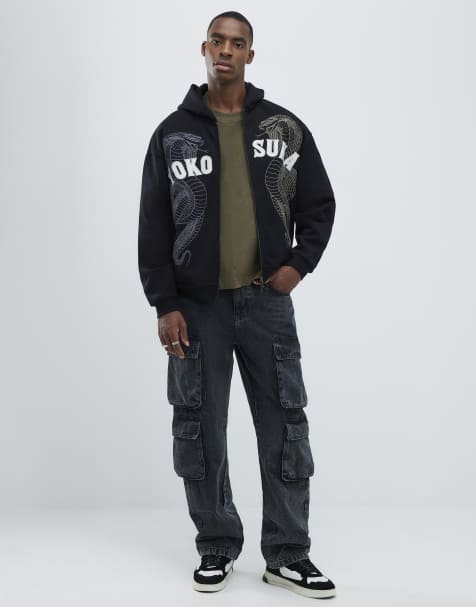 River Island Embroidered yokosuka snake hoodie in black - view 1