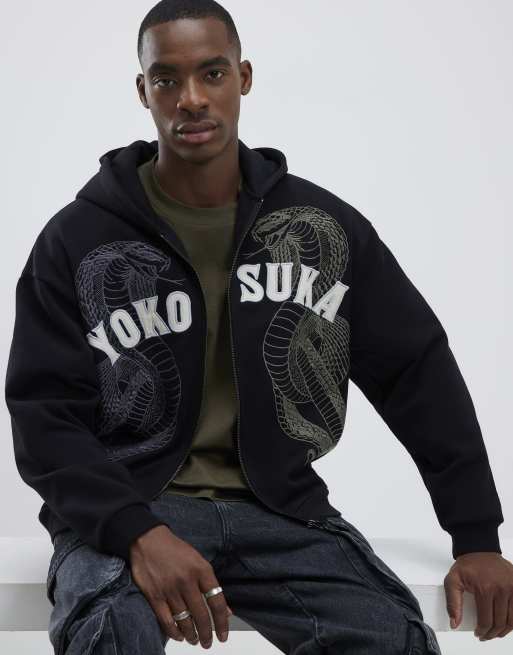 River Island Embroidered yokosuka snake hoodie in black | ASOS