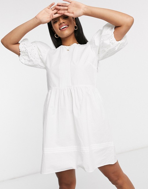 River Island embroidery detail mini dress in white