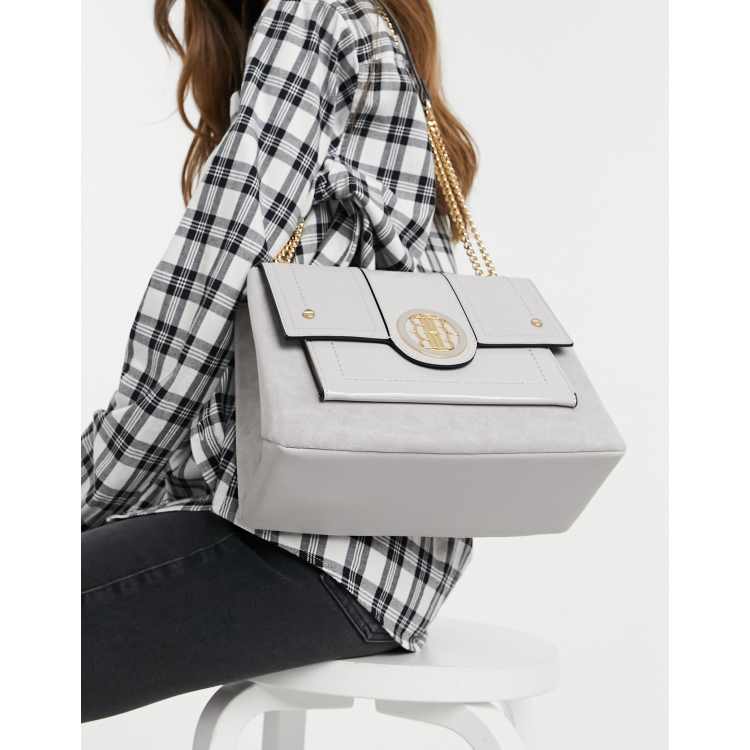 River Island enamel branded shoulder bag in gray