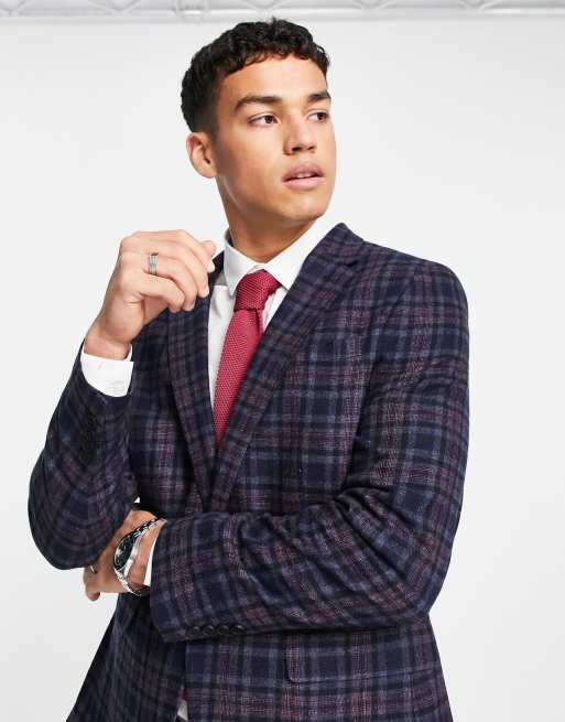 River Island – Enge Anzugjacke in Marine kariert , 3 von 4