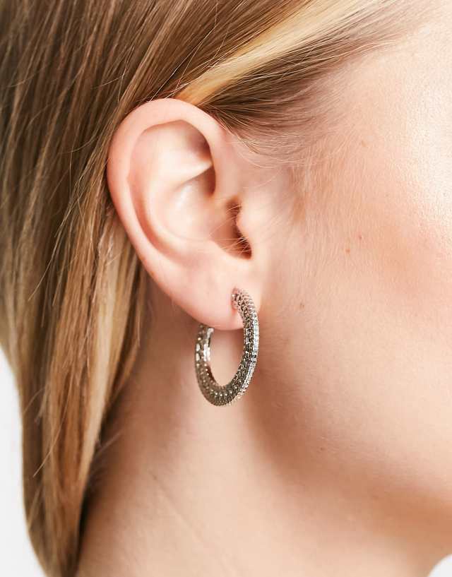 River Island engraved hoop earrings in silver