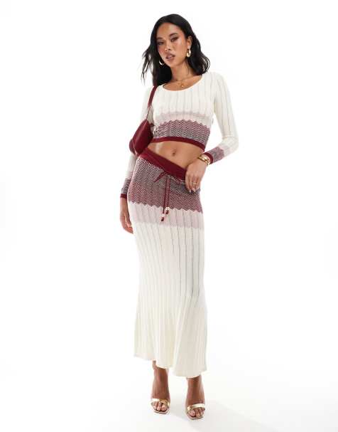 River Island - Ensemble avec jupe en maille à motif chevrons - Rouge foncé - view 1