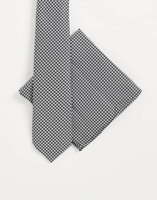 River Island - Ensemble cravate et pochette motif pied-de-poule - Noir