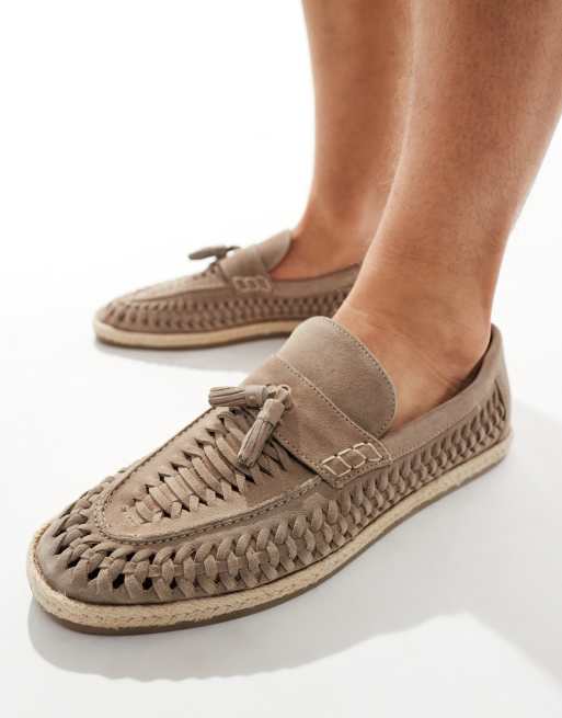 River Island – Espadrille-Loafer in Steingrau mit Weboptik 