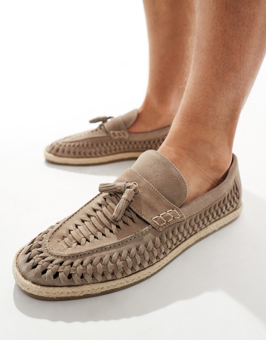 River Island espadrille woven loafer in stone-Neutral