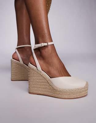 River Island - Espadrilles à talons compensés - Crème-Blanc