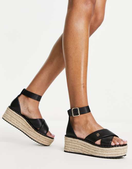 River Island Espadrilles con listini e zeppe nere ASOS