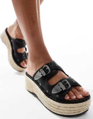 River Island - Espadrilles in Schwarz im Western-Stil