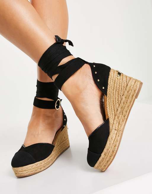 River Island - Espadrillesandalen met sleehak in zwart met studs, 3 van 4