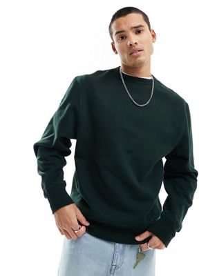 River Island essential crew neck sweatshirt in dark green - ASOS Price Checker
