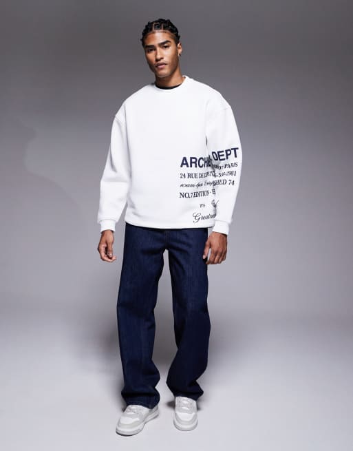 River Island essential crew printed sweatshirt in ecru, 2 of 5