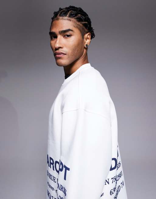 River Island essential crew printed sweatshirt in ecru, 3 of 5