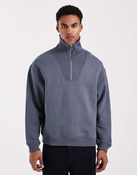 River Island essential half zip funnel sweatshirt in dark grey - view 1