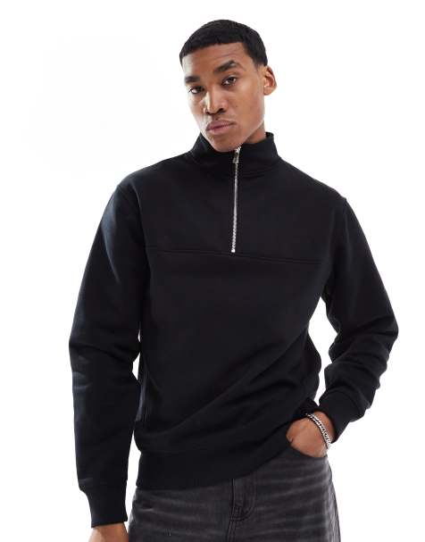 River Island essential half zip sweatshirt in black - view 1