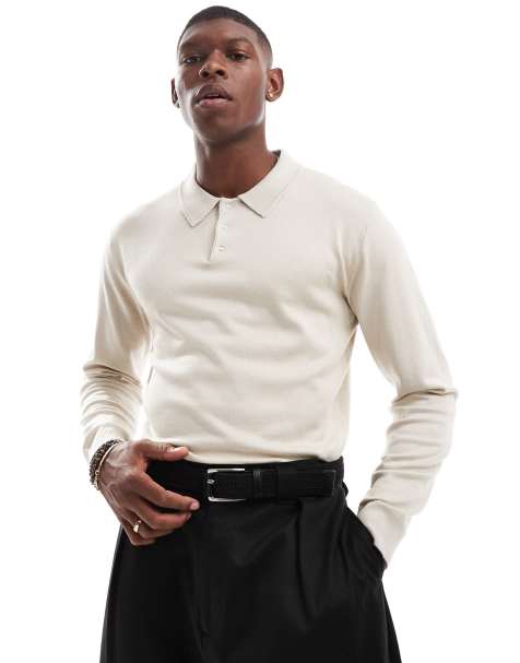 River Island – Essential – Jasnobeżowa dzianinowa koszulka polo - view 1