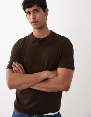 River Island essential knit polo in dark brown dark brown 7690₽