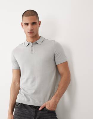 River Island essential knit polo shirt in heather gray gray heather 7690₽