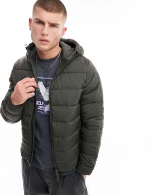 River Island essential padded jacket in dark green | ASOS