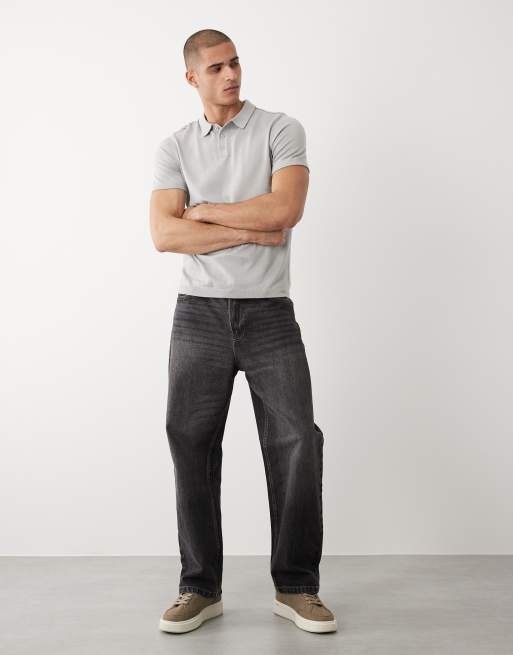 River Island - Essential - Polo in maglia grigio mélange, 2 di 5