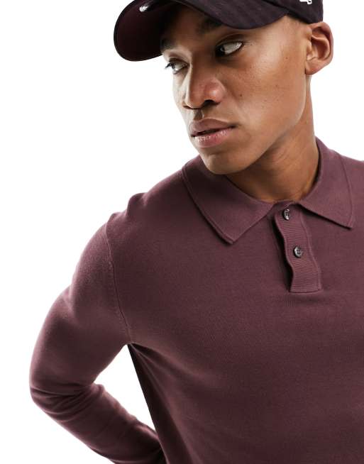 River Island Essential Polo met lange mouwen in aubergine ASOS