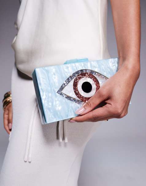 River Island eye detail clutch bag in blue - view 1