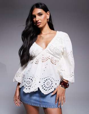 river island eyelet blouse in cream
