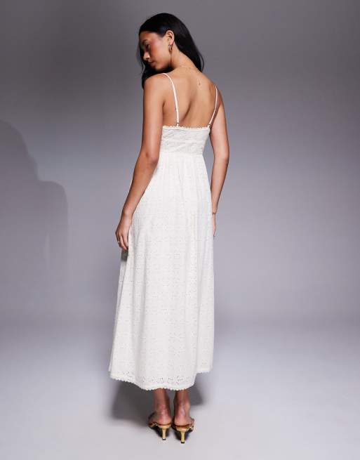 River Island eyelet embellished midi dress in cream | ASOS