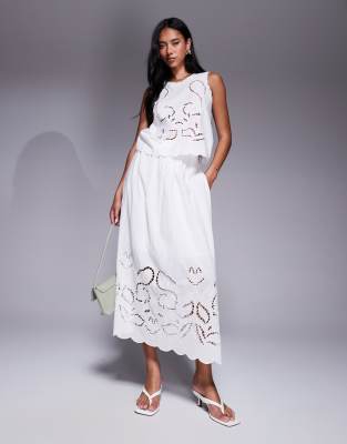 eyelet maxi skirt in white - part of a set-Yellow