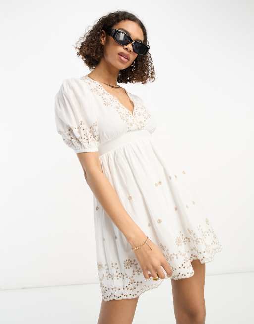 River Island eyelet mini dress in white