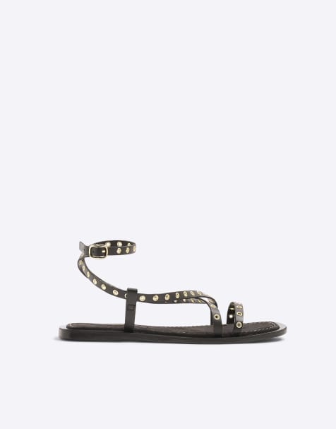 River Island Eyelet strappy sandals in black - view 1
