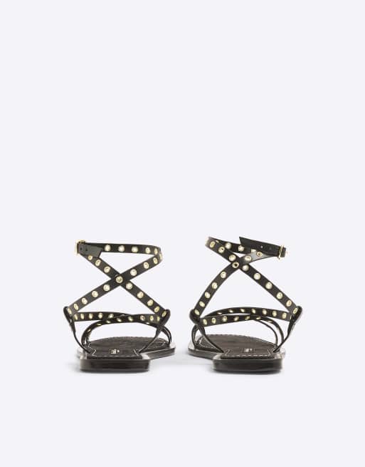 River Island Eyelet strappy sandals in black