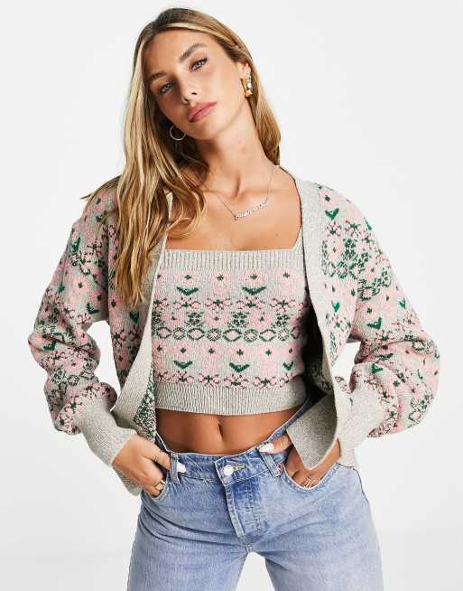 River Island fair isle print cami and cardi set in pink