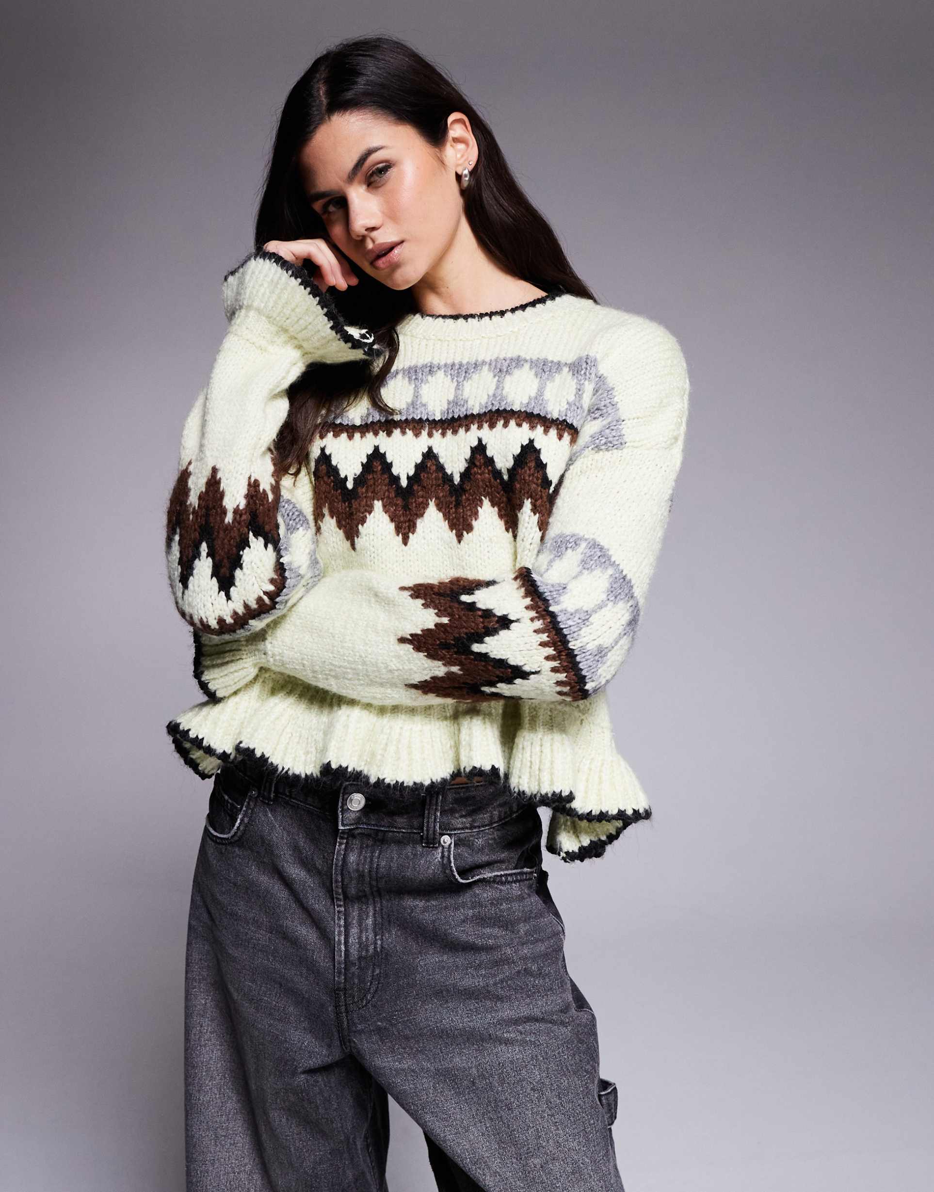 river island fairisle sweater in light green