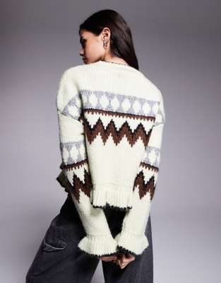 River Island Fairisle Sweater In Green