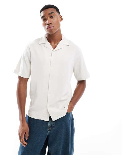 River Island revere collar textured shirt in ecru