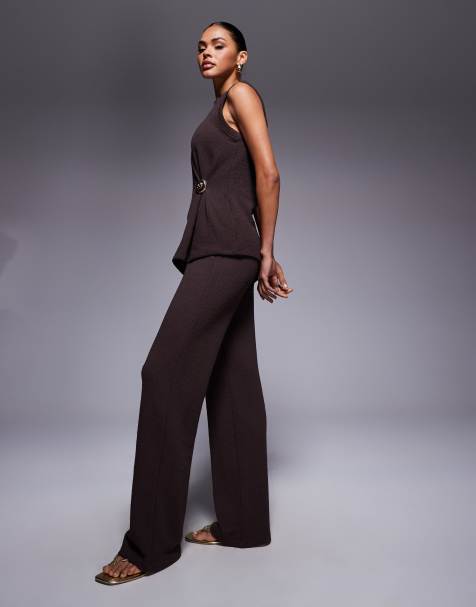 River Island textured wide leg trouser co-ord in brown