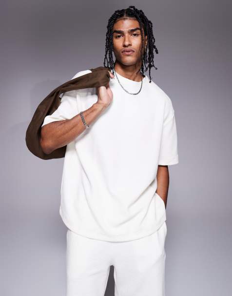 River Island – Fakturowany T-shirt w kolorze ecru, część zestawu - view 1
