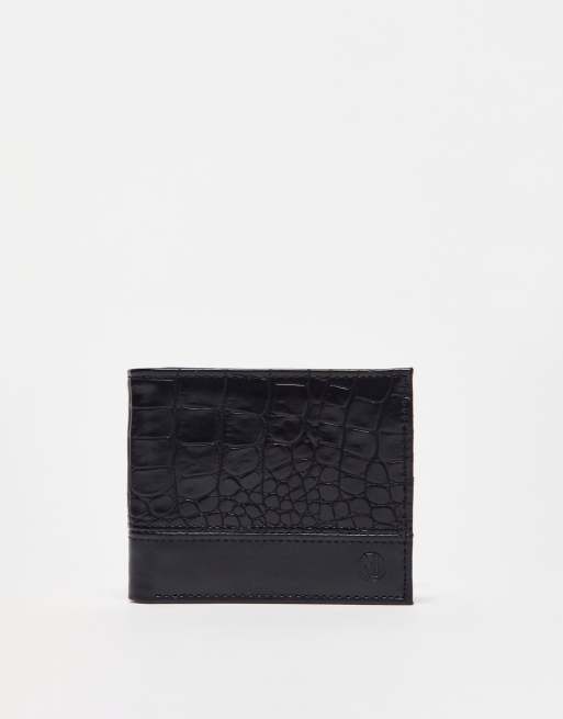 River Island – Faltbrieftasche in Kroko-Schwarz