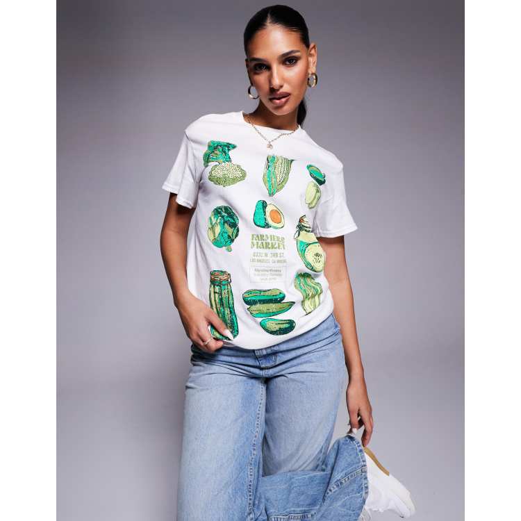 River Island farmers market print boyfriend t-shirt in white ASOS