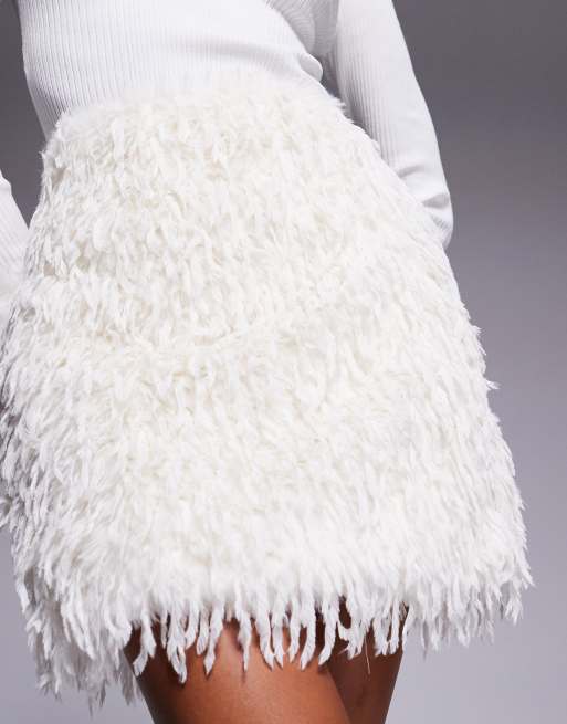 River Island faux feather mini skirt co ord in cream ASOS